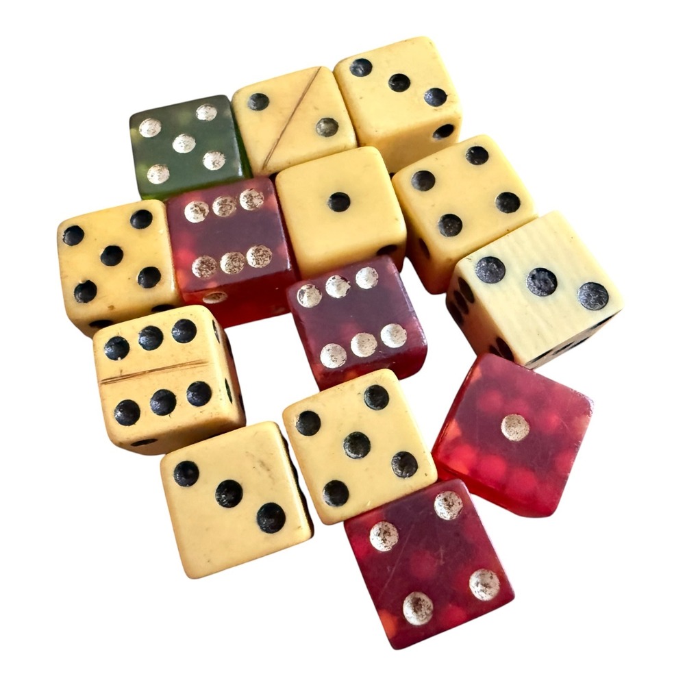 Vintage Mini Dice Assortment Mixed Colors Red Green Cream Game Pieces Lot of 13